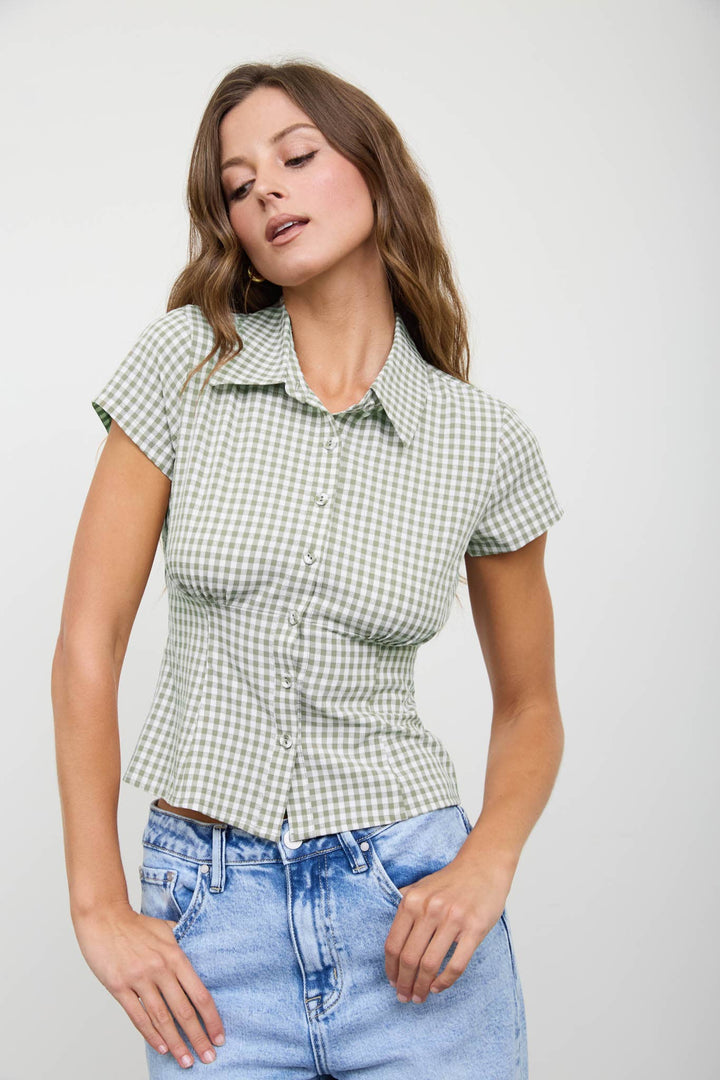 Jessie Gingham Collared Top