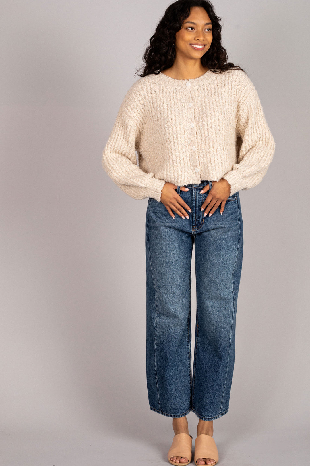 Winnie Boucle Buttoned Cardigan