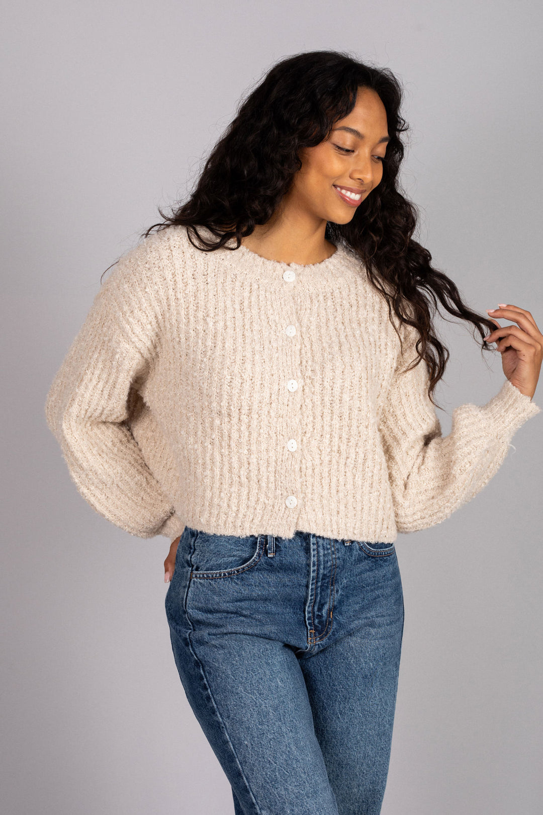Winnie Boucle Buttoned Cardigan