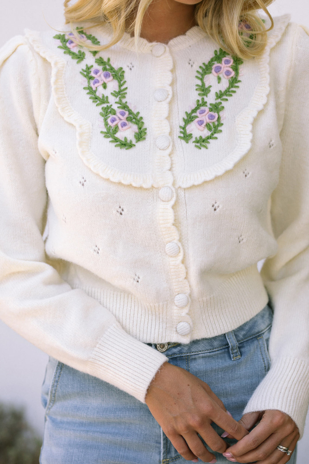 Nina Scalloped Floral Cardigan