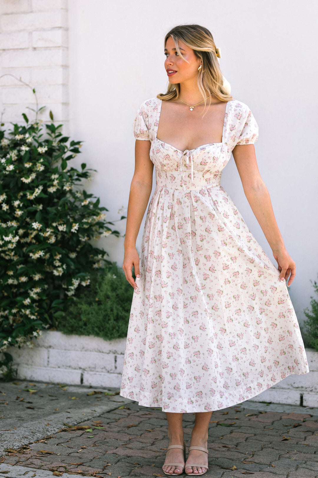 Fatima Floral Sweetheart Dress - Morning Lavender Boutique Dresses Natural-Rose / Large by Morning Lavender Fatima Floral Sweetheart Dress - Morning Lavender Boutique Dresses Natural-Rose / Large by Morning Lavender