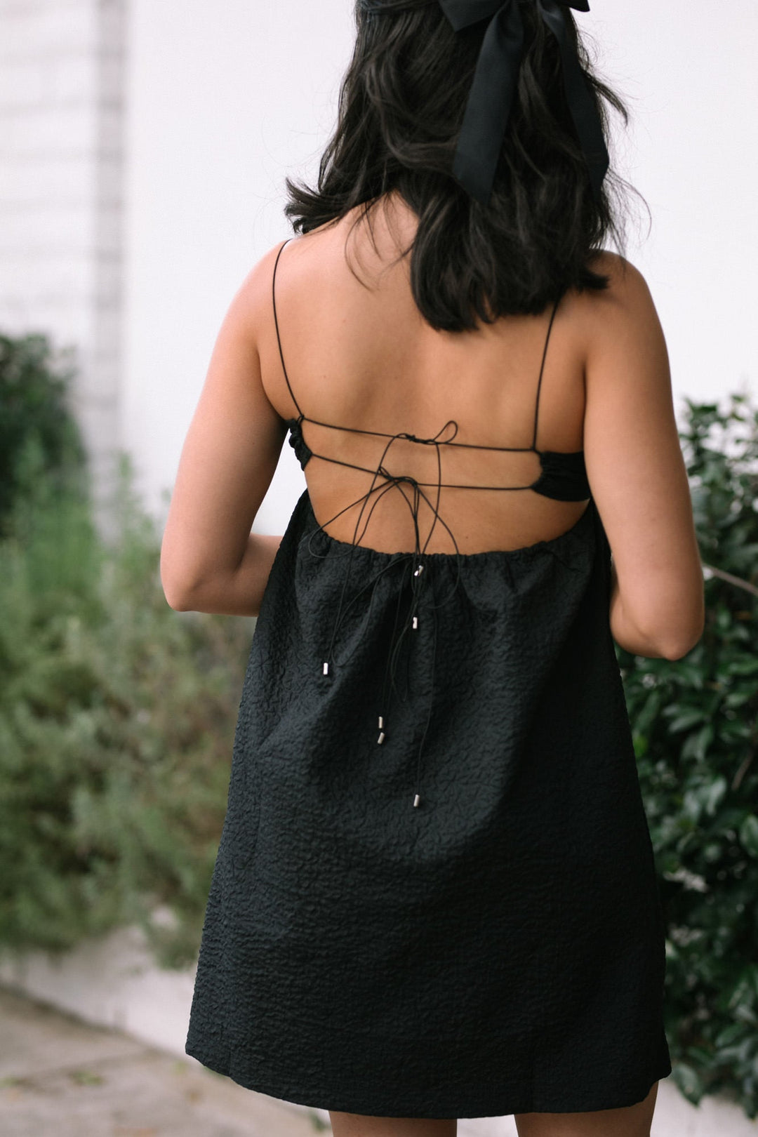 Black Textured Backless Strappy Dress