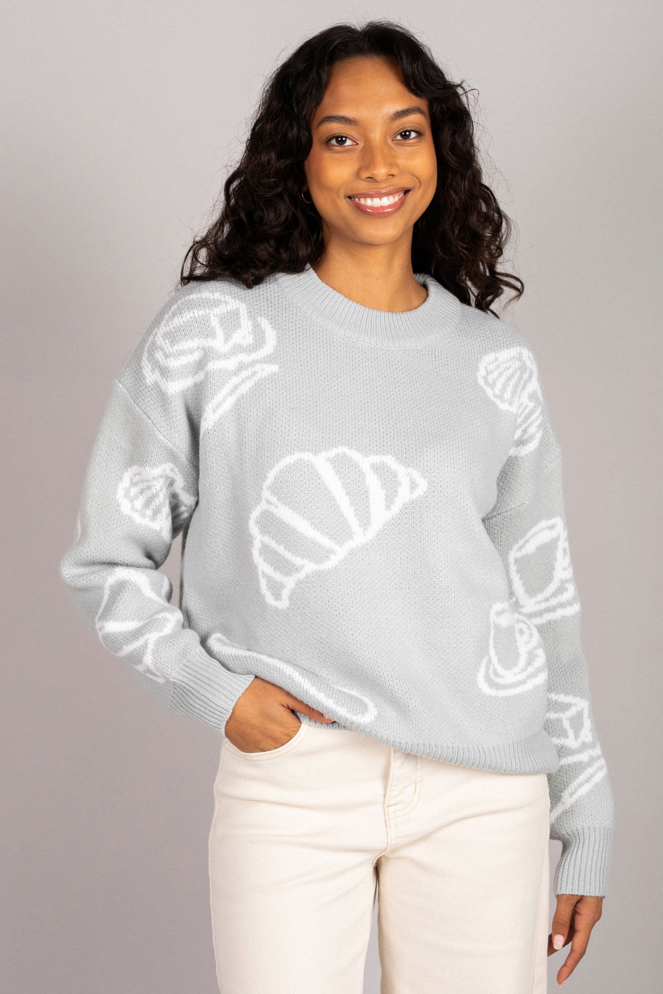 Susan Croissant Crewneck Sweater - Morning Lavender Boutique Sweaters