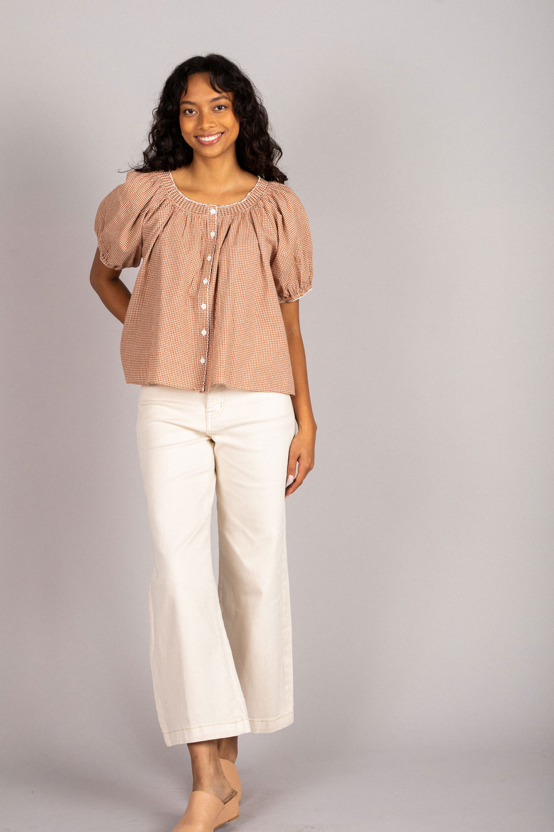 Salma Gingham Buttoned Top