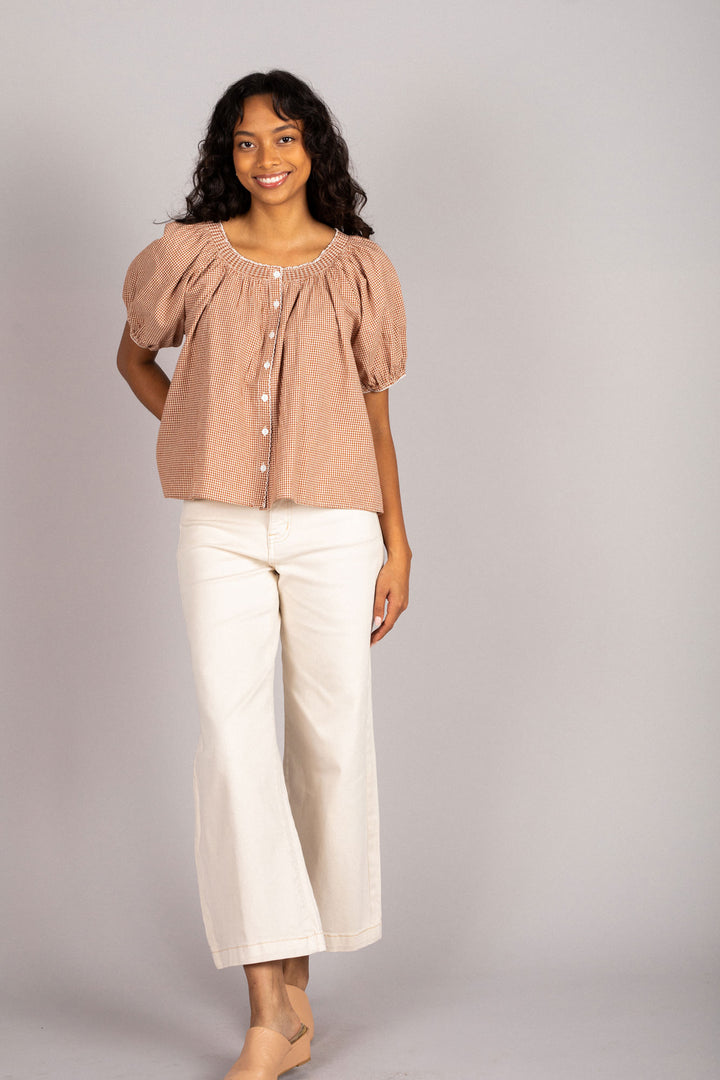 Salma Gingham Buttoned Top
