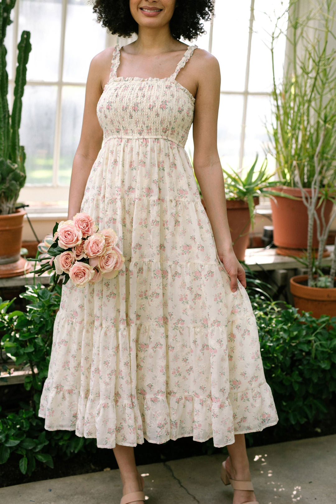 Evie Smocked Tiered Dress - Morning Lavender Boutique Dresses Cream Pink Floral / Medium by Morning Lavender Evie Smocked Tiered Dress - Morning Lavender Boutique Dresses Cream Pink Floral / Medium by Morning Lavender