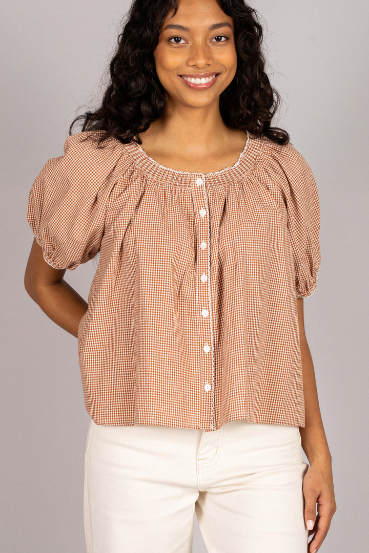 Salma Gingham Buttoned Top