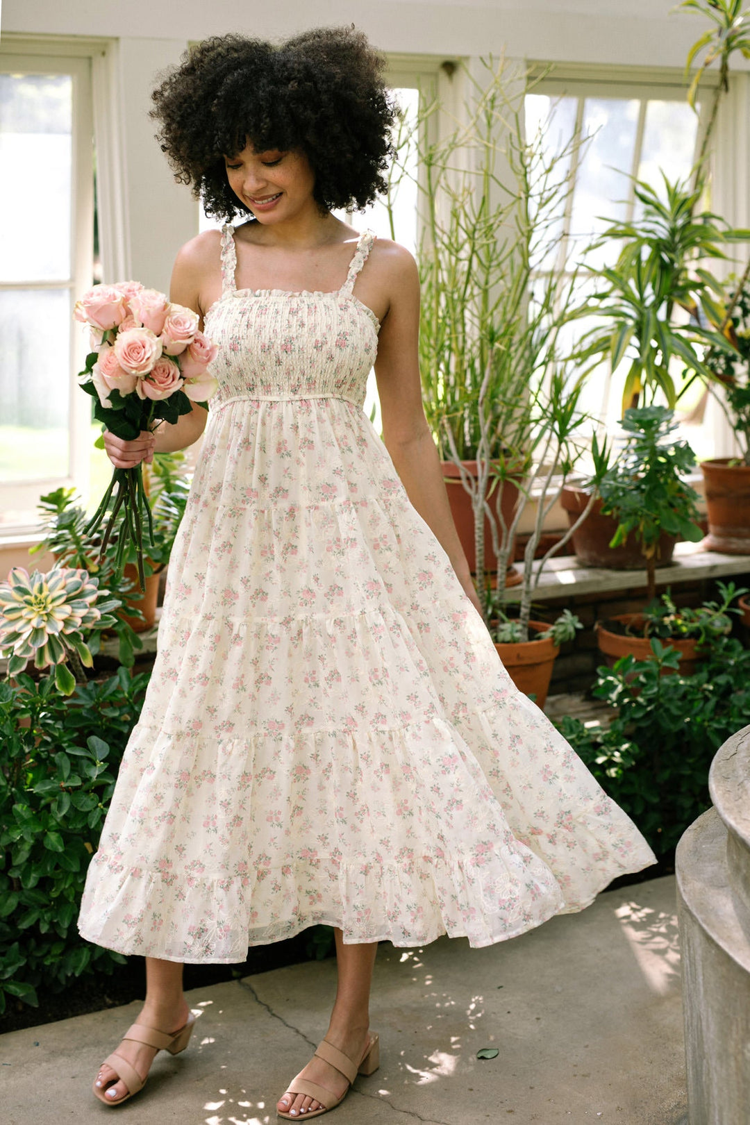 Evie Smocked Tiered Dress - Morning Lavender Boutique Dresses Cream Pink Floral / Medium by Morning Lavender Evie Smocked Tiered Dress - Morning Lavender Boutique Dresses Cream Pink Floral / Medium by Morning Lavender