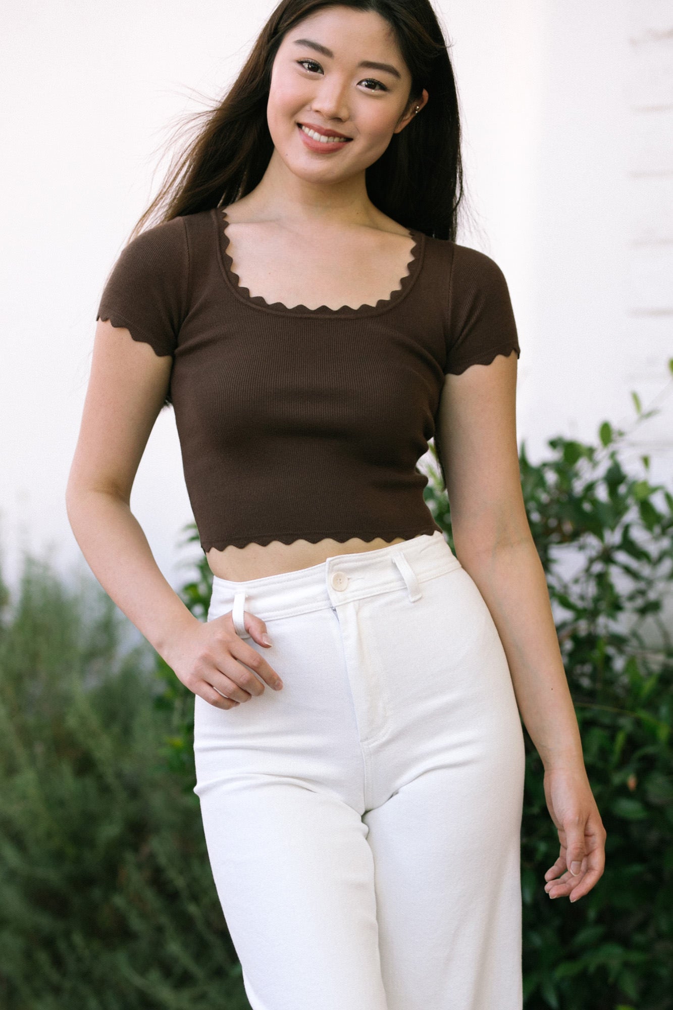 Sharon Scalloped Cropped Top - Morning Lavender Boutique Tops