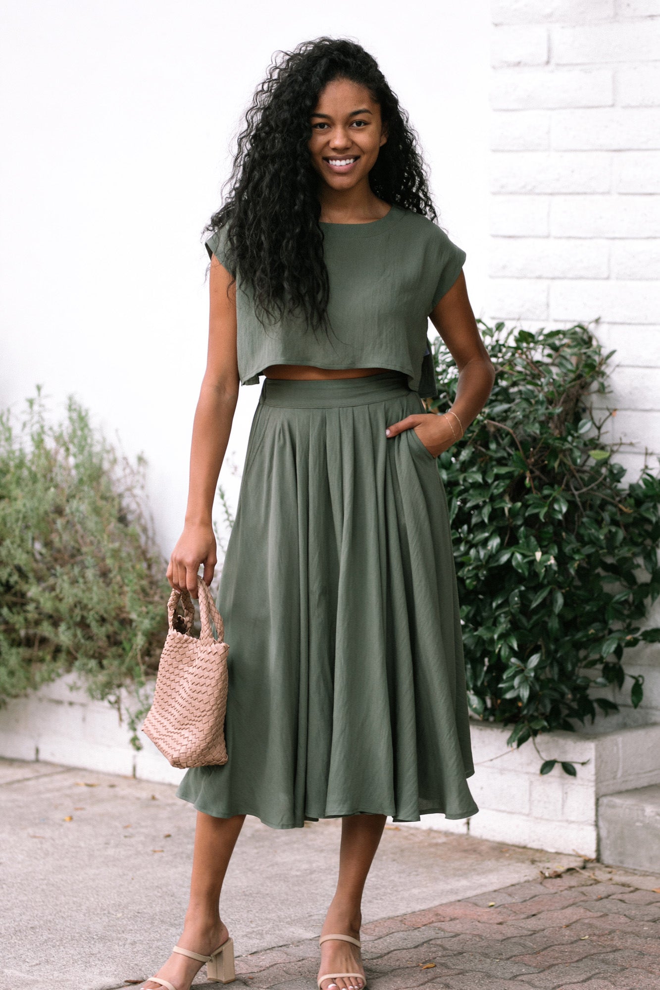 Olive green skirts dress best sale