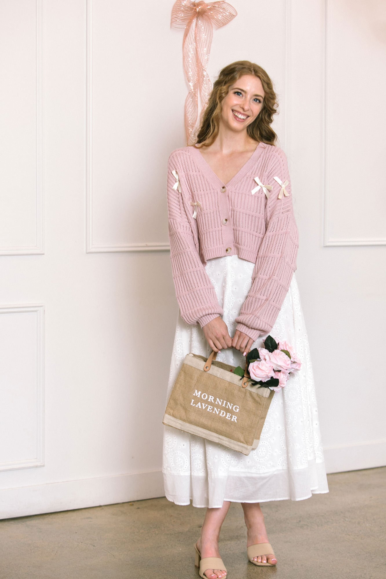 Miriam Bow Buttoned Cardigan - Morning Lavender Boutique Cardigans