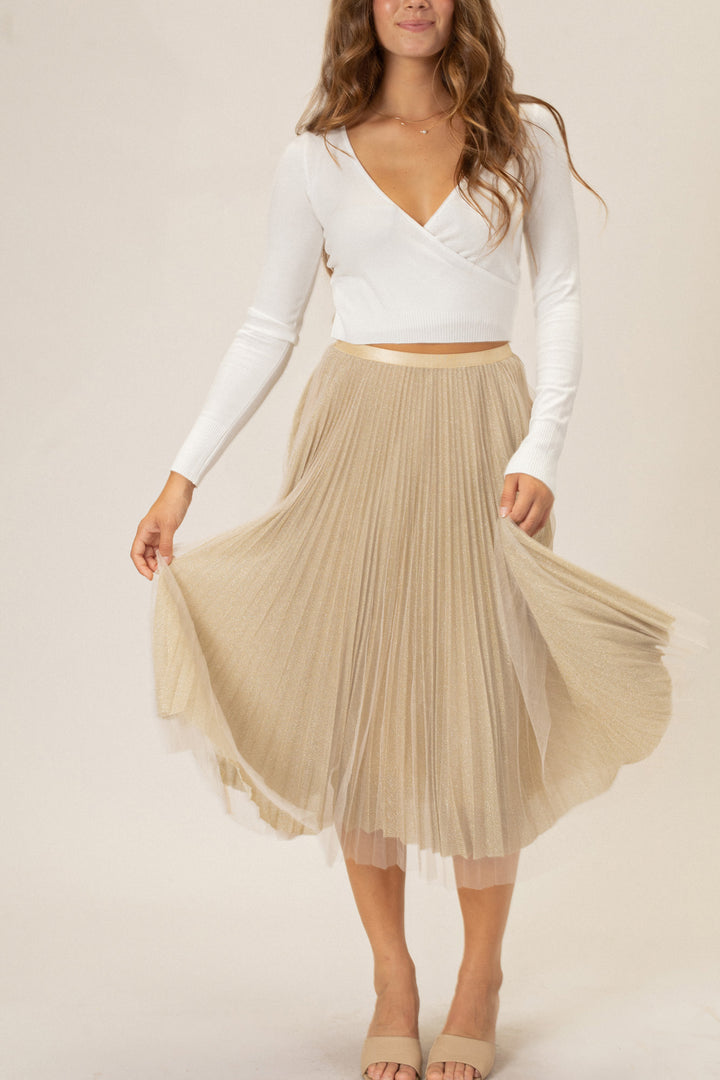 Vienna Pleated Tulle Midi Skirt