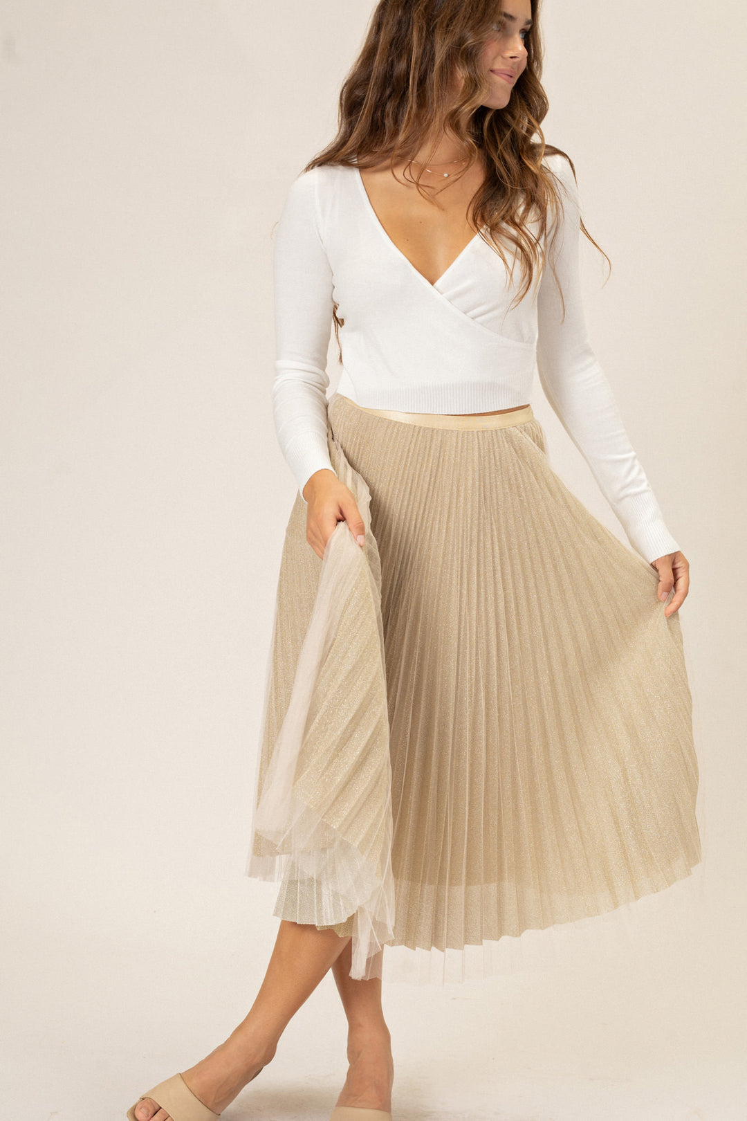 Vienna Pleated Tulle Midi Skirt