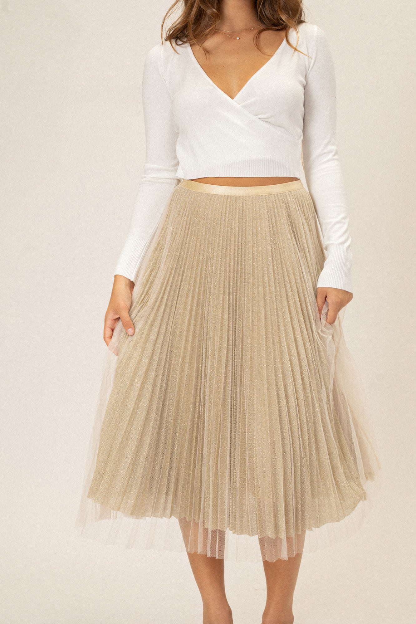Tulle Midi Skirt Pleated in Green - Vienna - Morning Lavender