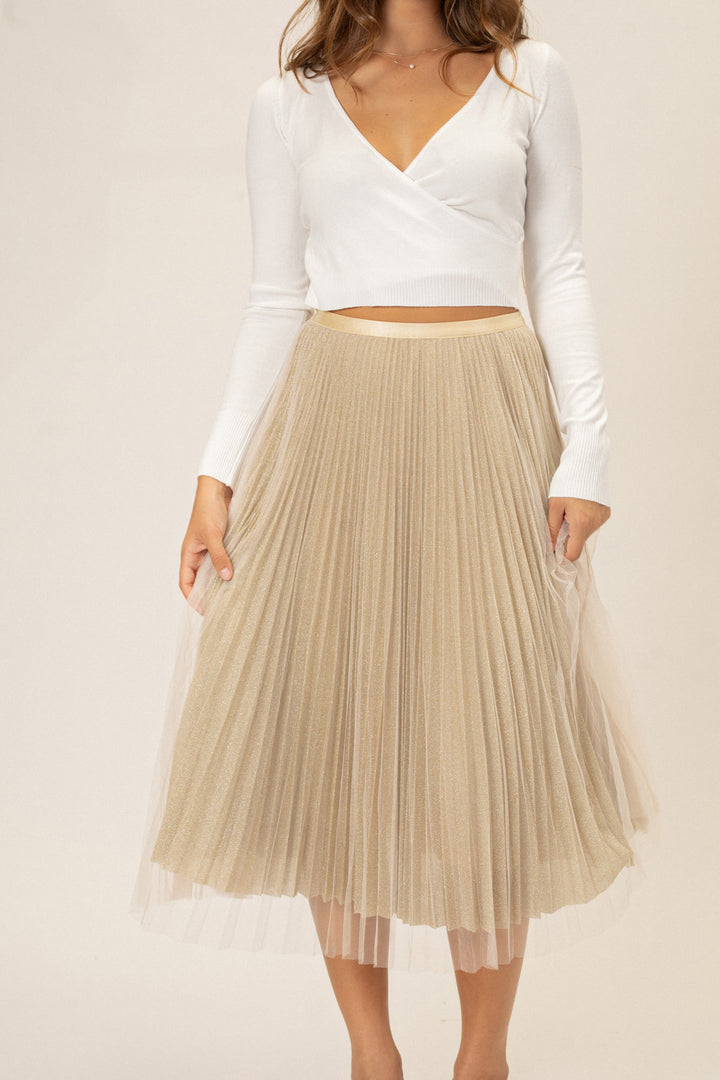 Vienna Pleated Tulle Midi Skirt