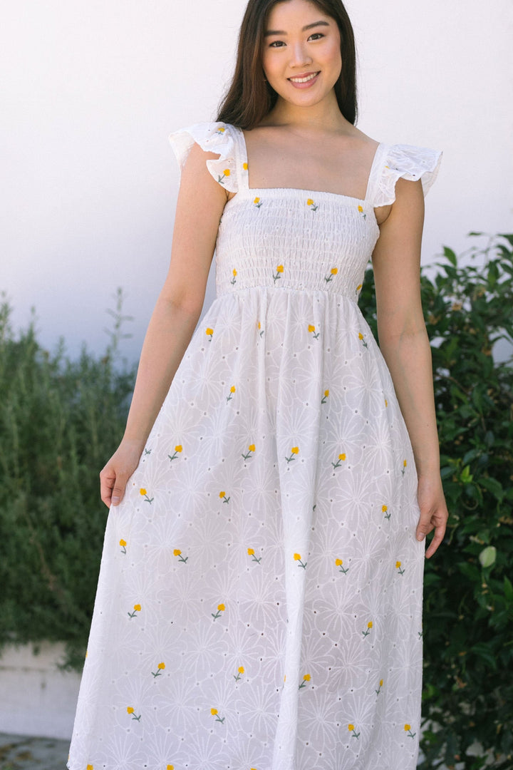 Sophia Smocked Embroidered Dress