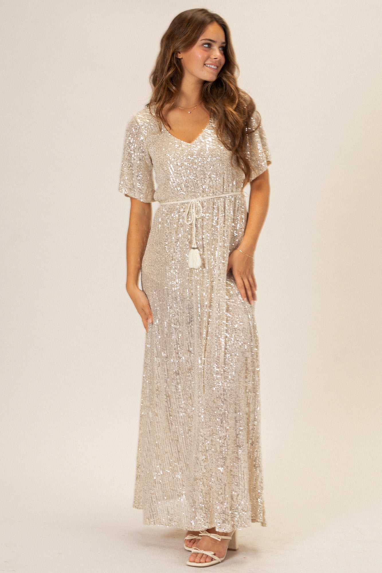 Silver Sequin Maxi Dress - Celia - Morning Lavender Online Boutique
