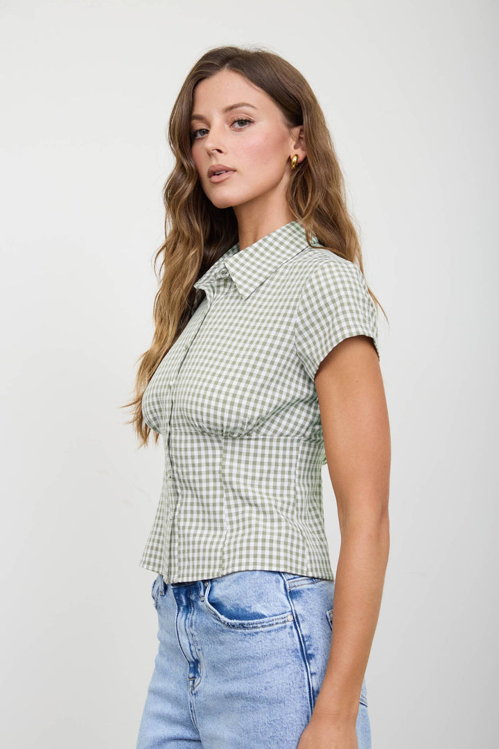 Jessie Gingham Collared Top