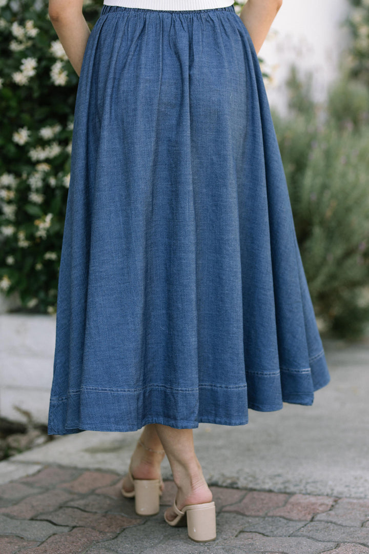 Mina Pleated Denim Midi Skirt