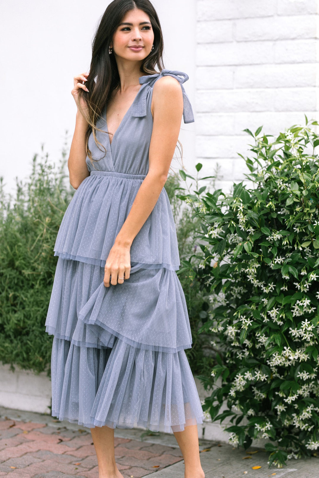 Janet Plunge Tiered Dress - Morning Lavender Boutique Dresses
