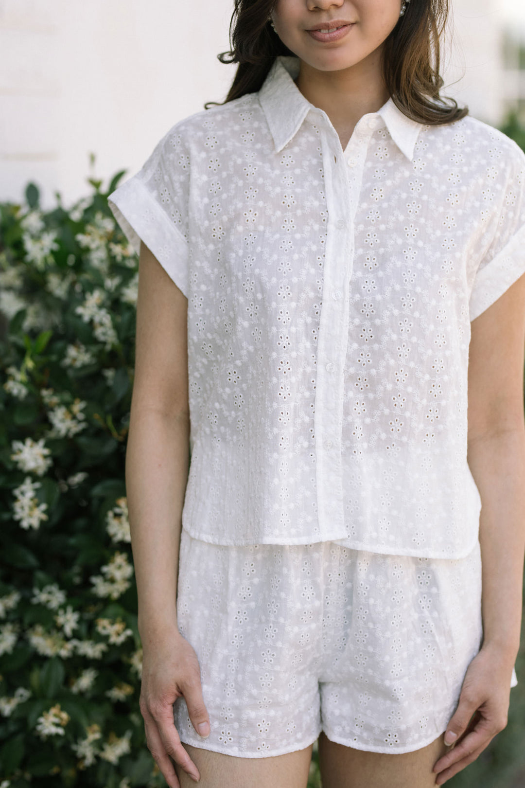 Jojo Eyelet Button Up Shirt