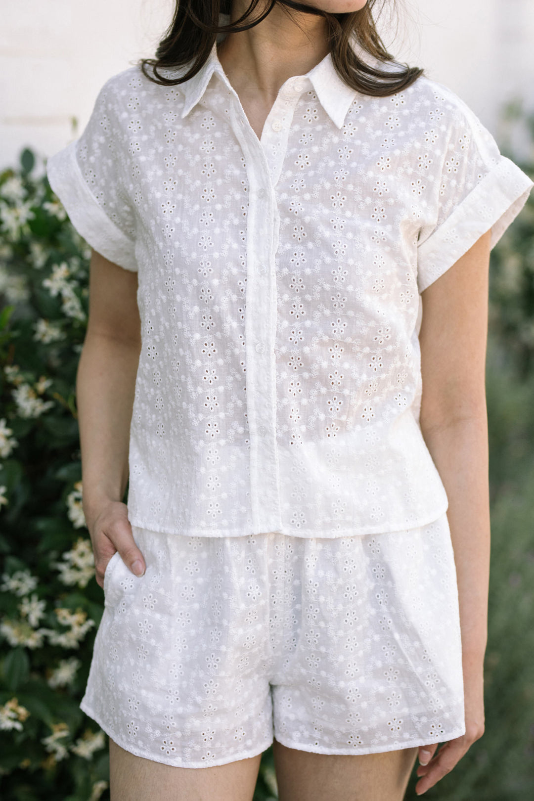 Jojo Eyelet Button Up Shirt