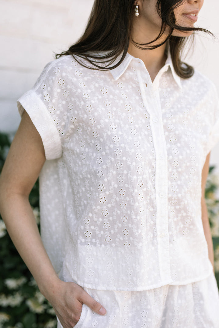 Jojo Eyelet Button Up Shirt