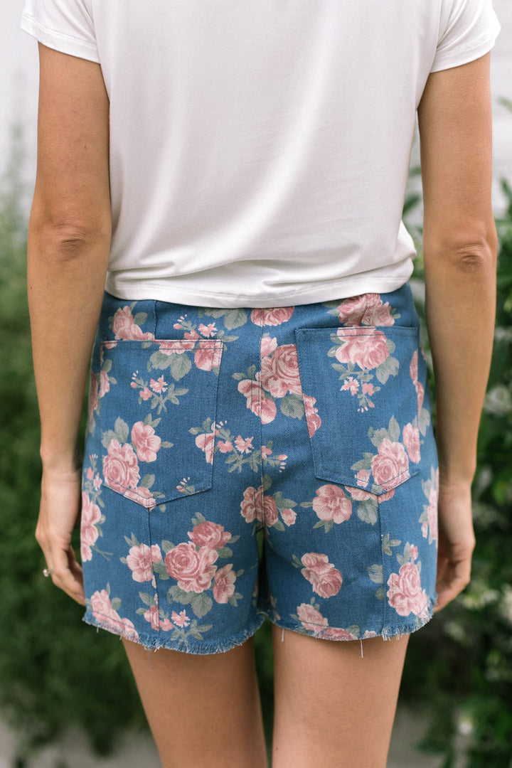 Pia Floral Denim Shorts