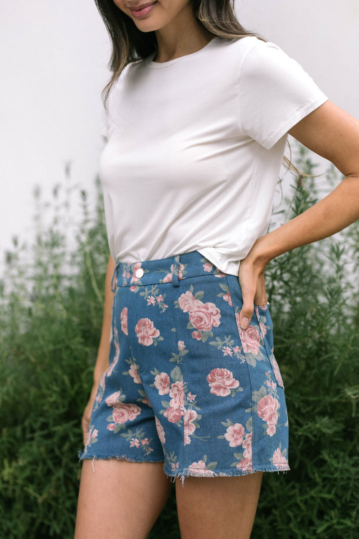 Pia Floral Denim Shorts