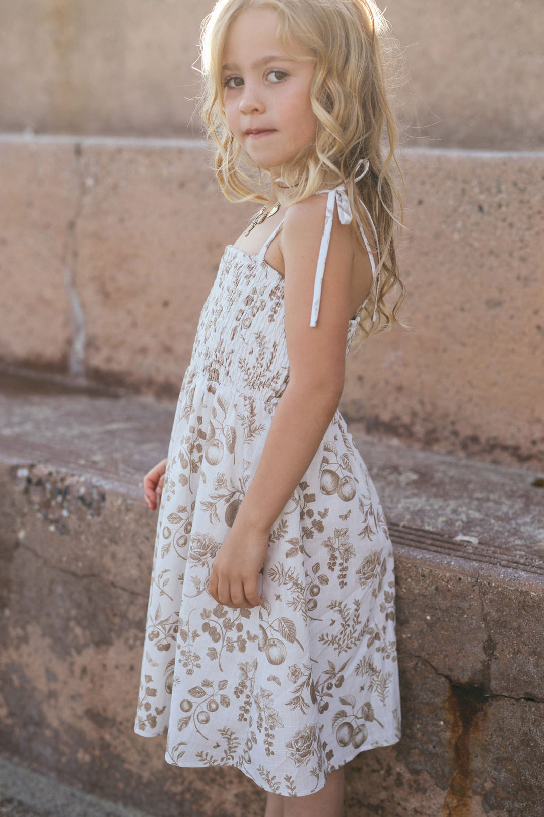 Girls Mae Smocked Dress - Morning Lavender Boutique Dresses Taupe-Natural / 7T by Morning Lavender Girls Mae Smocked Dress - Morning Lavender Boutique Dresses Taupe-Natural / 7T by Morning Lavender