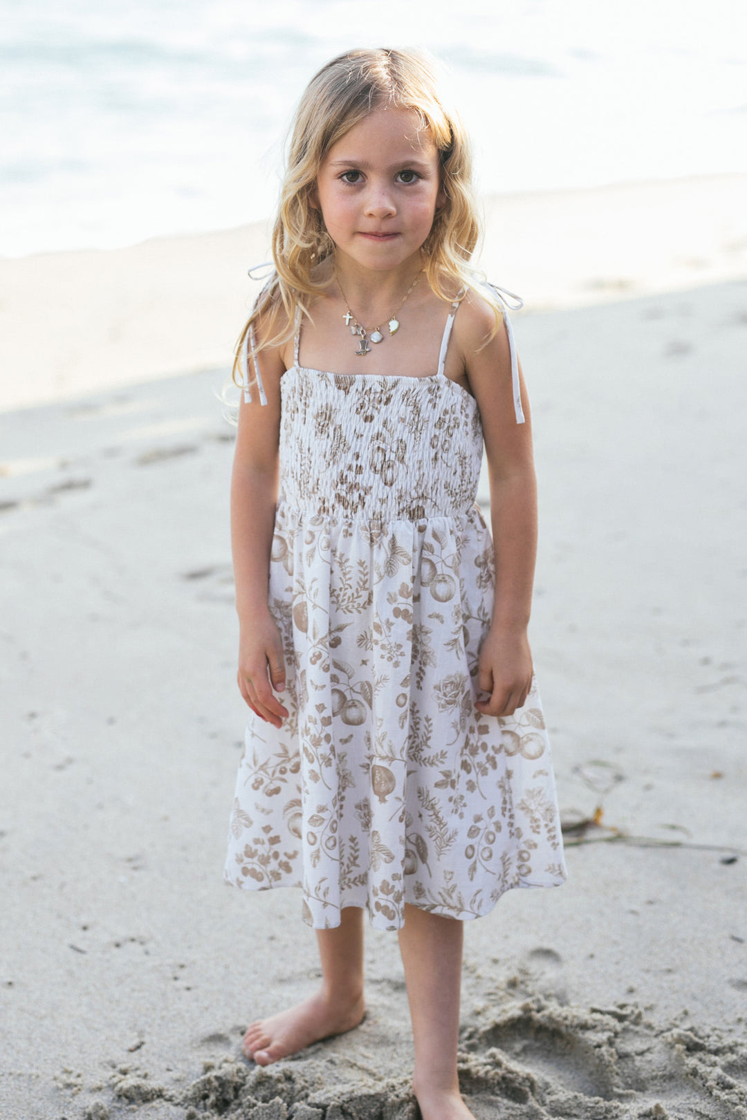 Girls Mae Smocked Dress - Morning Lavender Boutique Dresses Taupe-Natural / 7T by Morning Lavender Girls Mae Smocked Dress - Morning Lavender Boutique Dresses Taupe-Natural / 7T by Morning Lavender