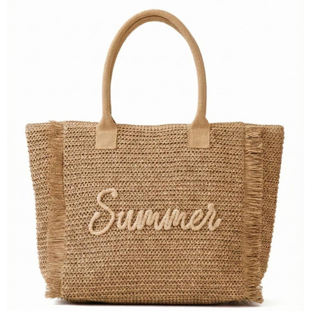 Mia Woven Straw Fringe Summer Tote
