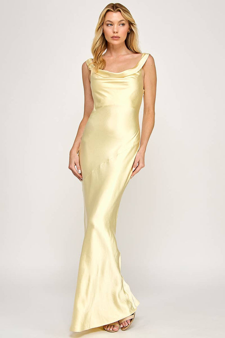 Kate Cowl Neck Satin Maxi Dress
