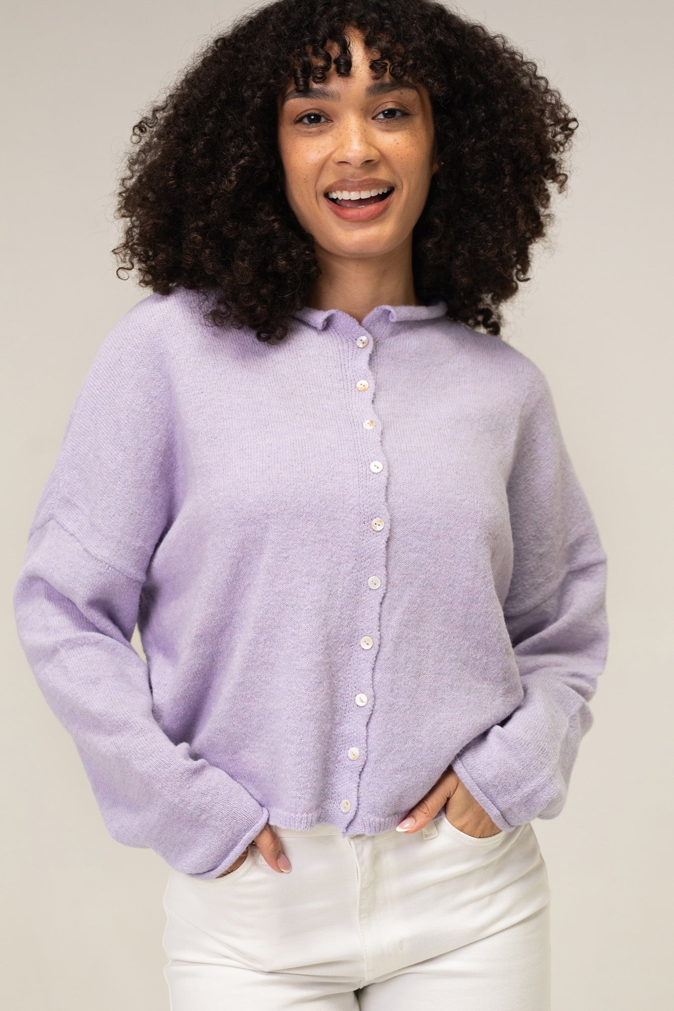 Tristen Buttoned Knit Cardigan - Morning Lavender Boutique Cardigans
