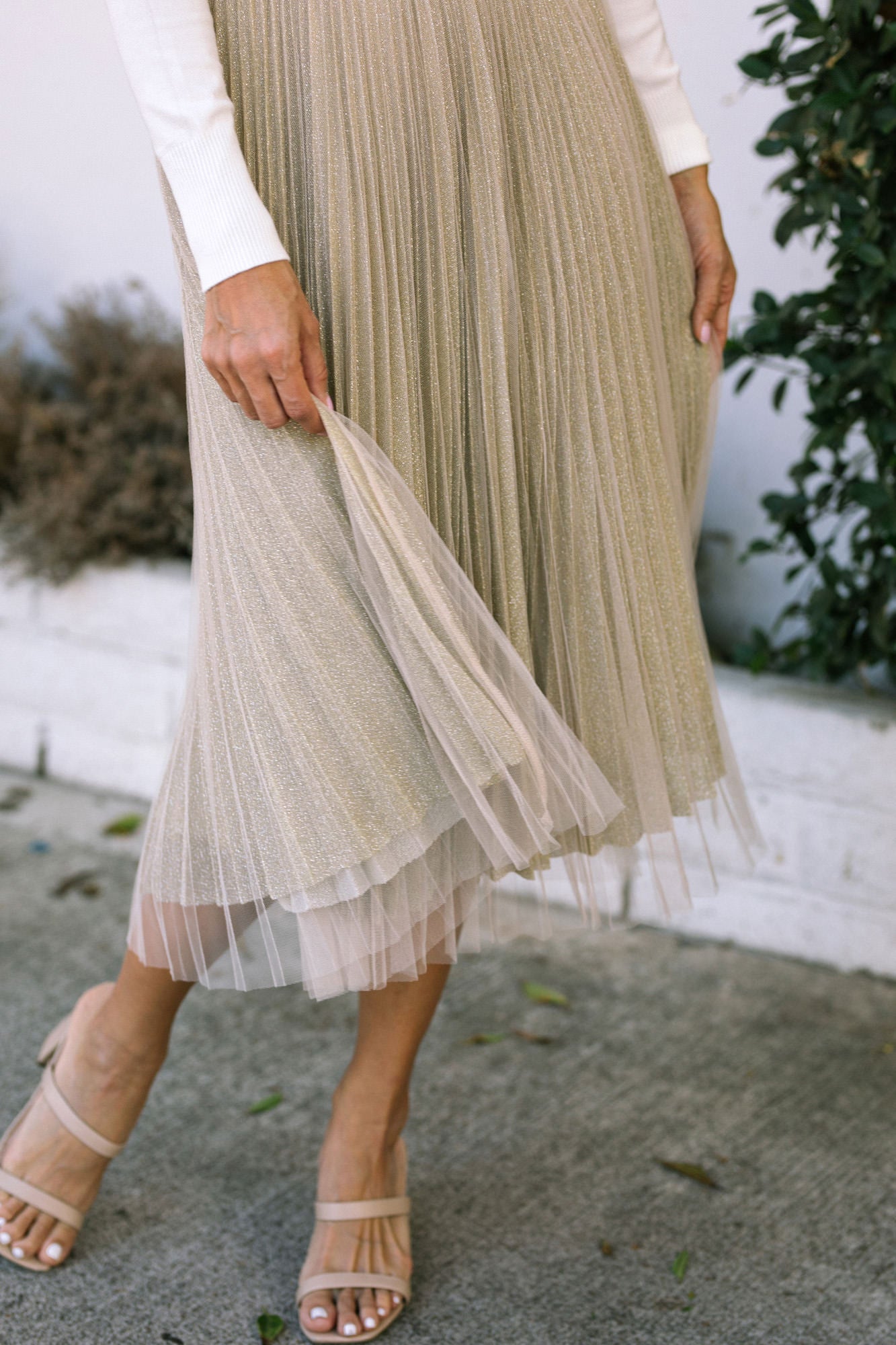 Tulle Midi Skirt Pleated in Green - Vienna - Morning Lavender