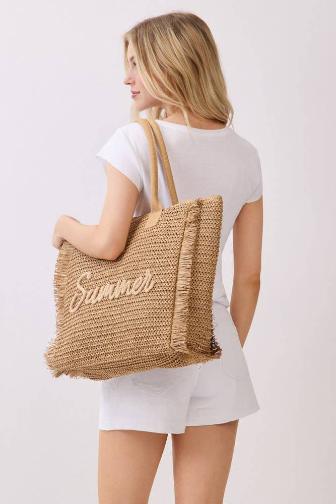 Mia Woven Straw Fringe Summer Tote