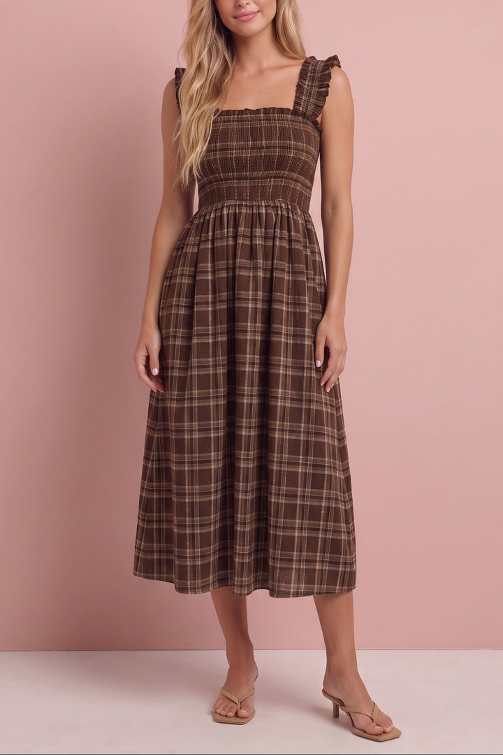 Blair Plaid Smocked Midi Dress