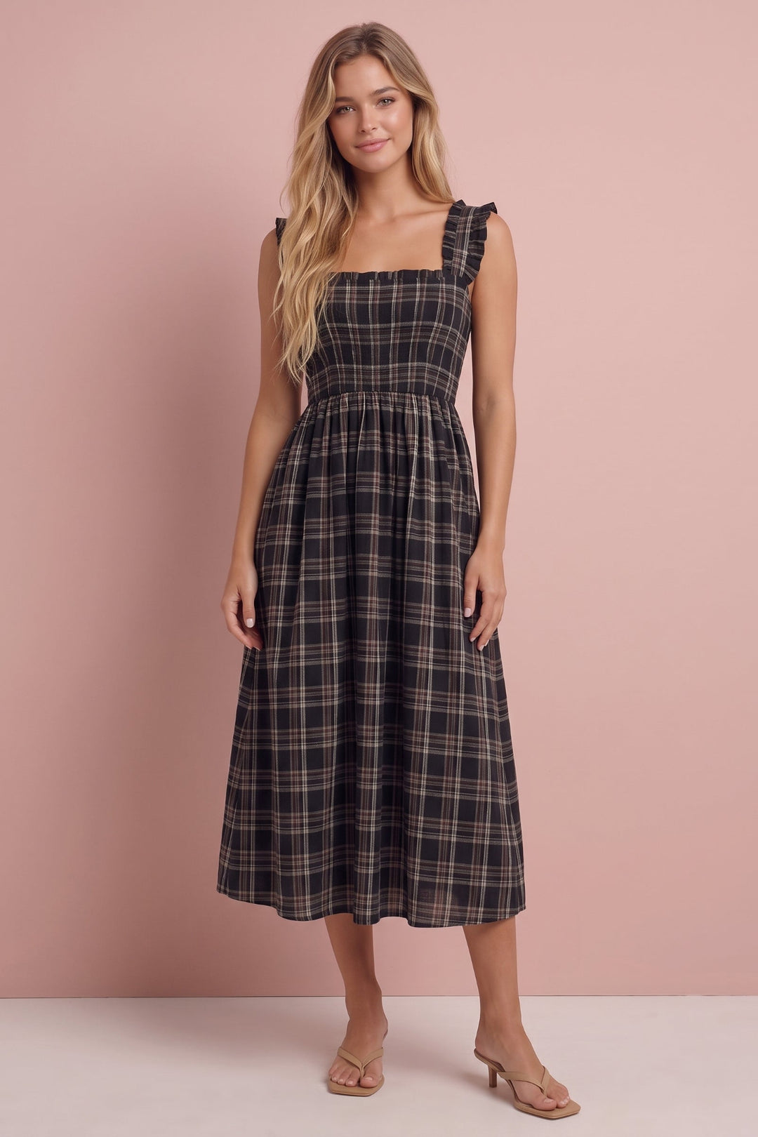 Blair Plaid Smocked Midi Dress
