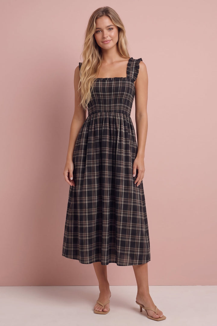 Blair Plaid Smocked Midi Dress