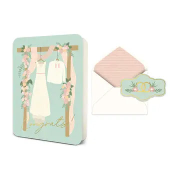 Pastel green greeting card with floral and feminine design, envelope included.