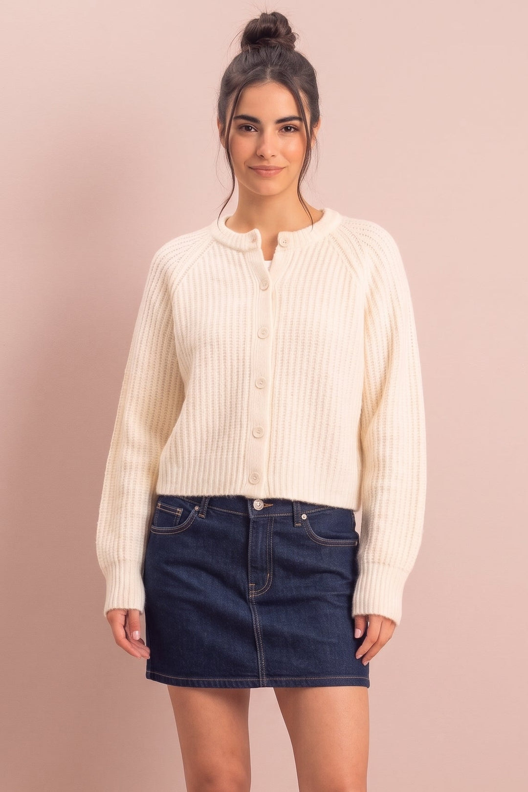 Delia Ribbed Buttoned Cardigan