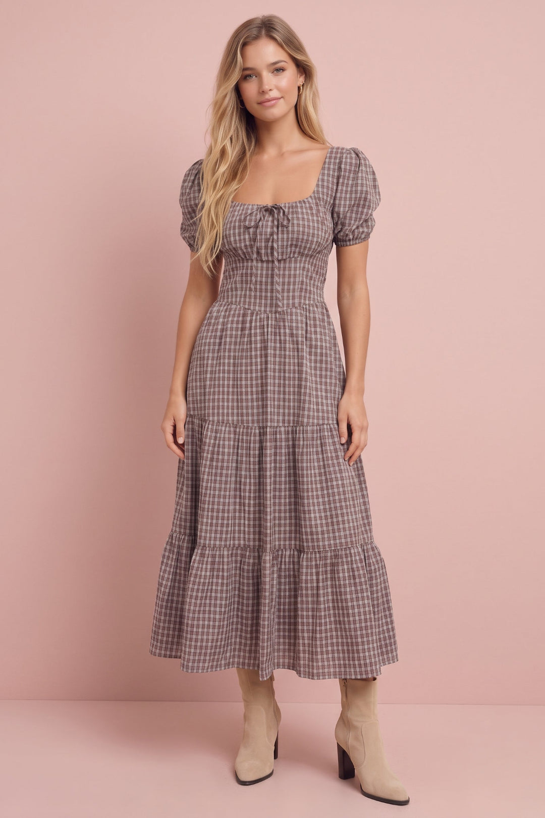 Harlow Plaid Corset Midi Dress