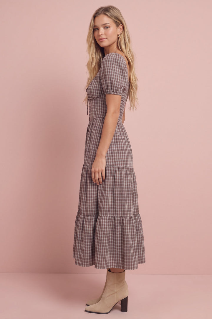 Harlow Plaid Corset Midi Dress