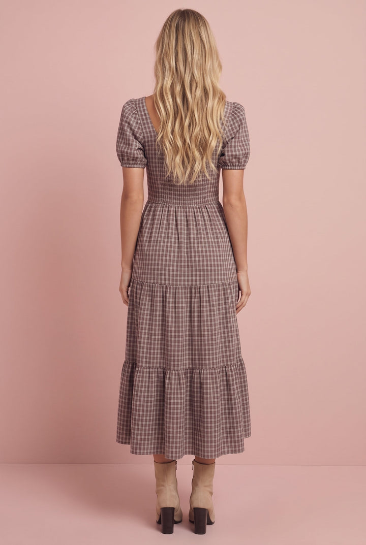 Harlow Plaid Corset Midi Dress