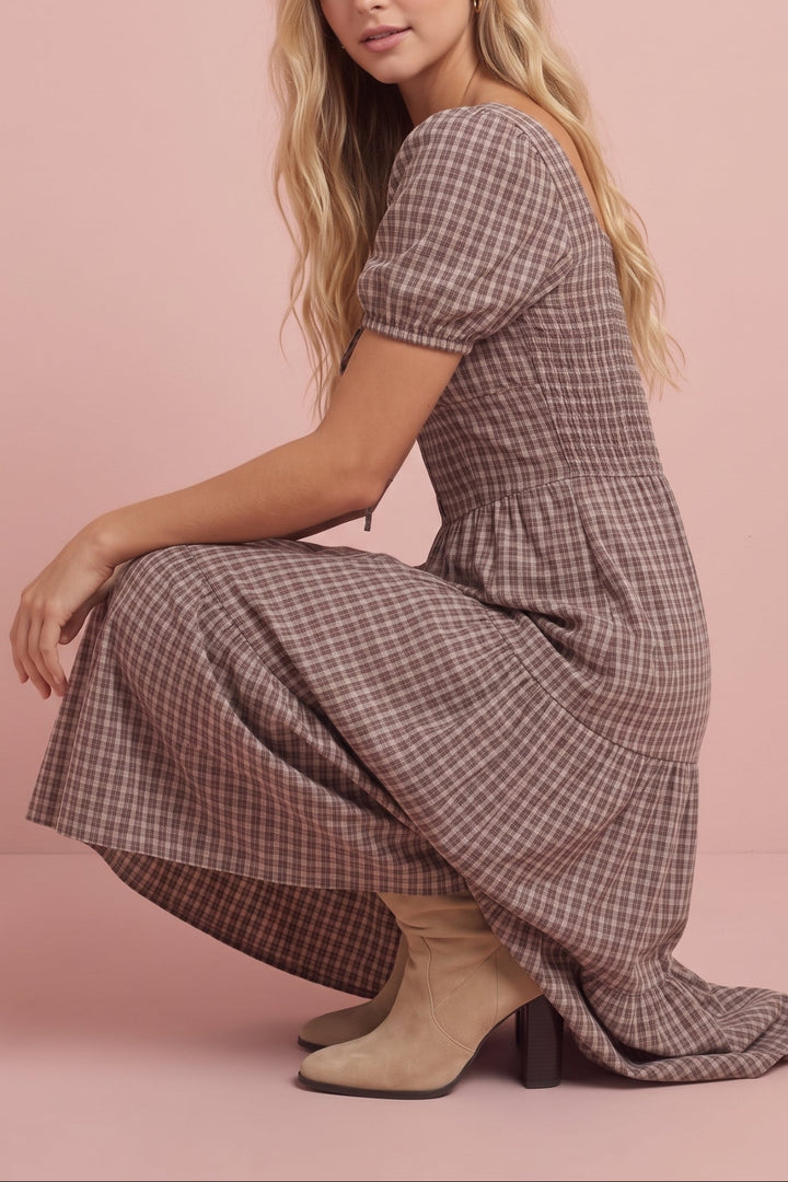Harlow Plaid Corset Midi Dress