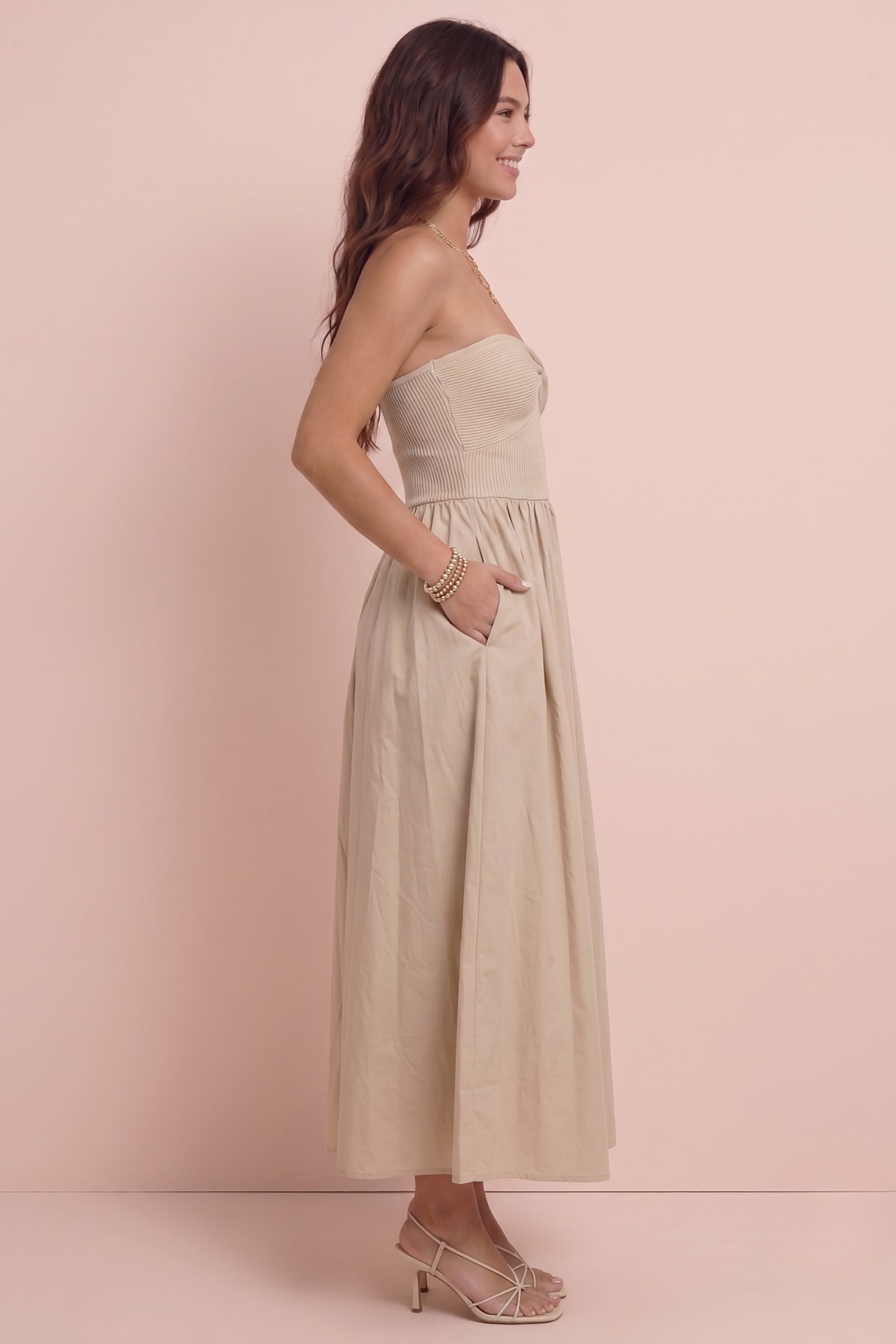 Janet Strapless Twist Midi Dress
