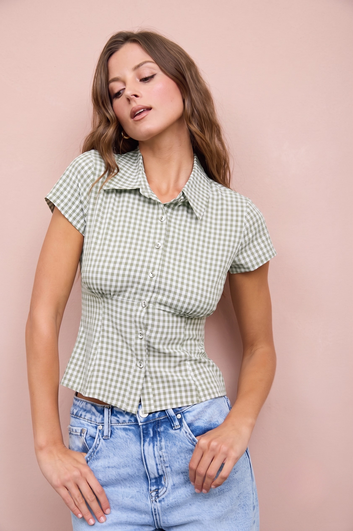 Jessie Gingham Collared Top