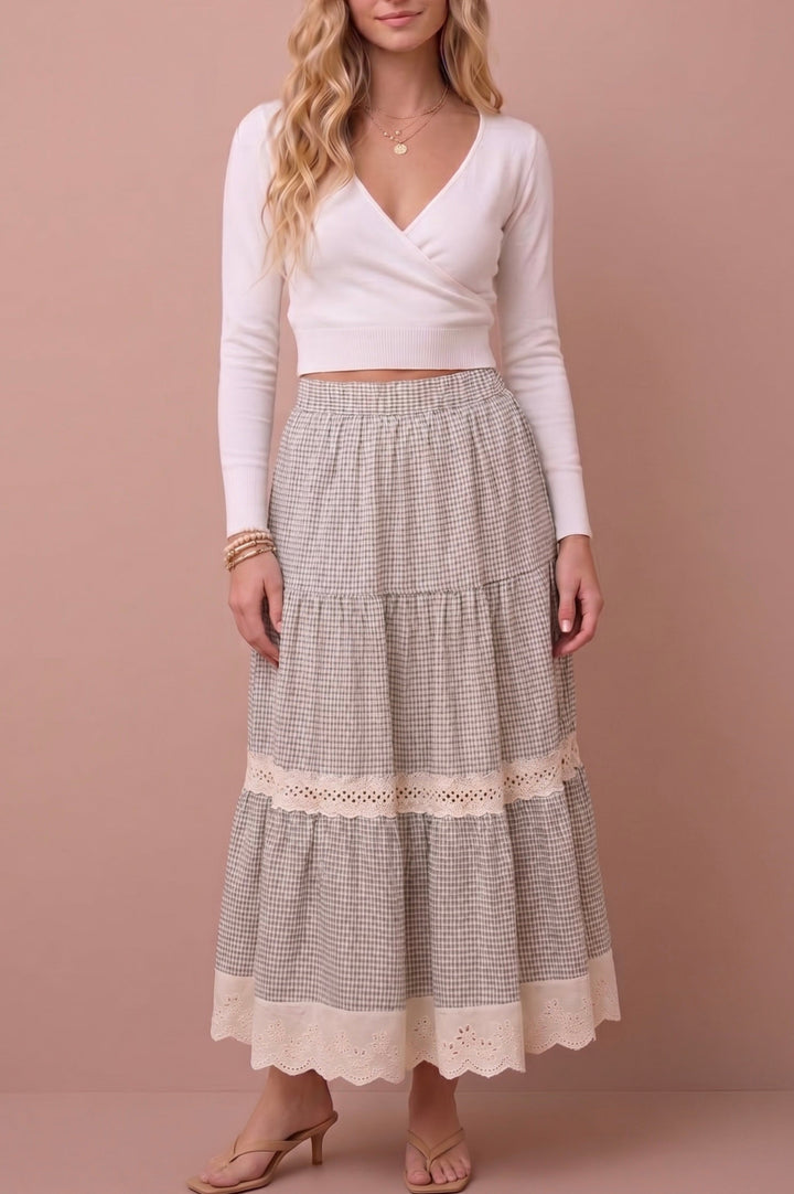 Josie Gingham Tiered Midi Skirt