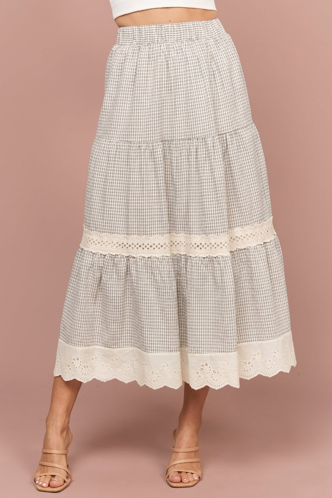 Josie Gingham Tiered Midi Skirt