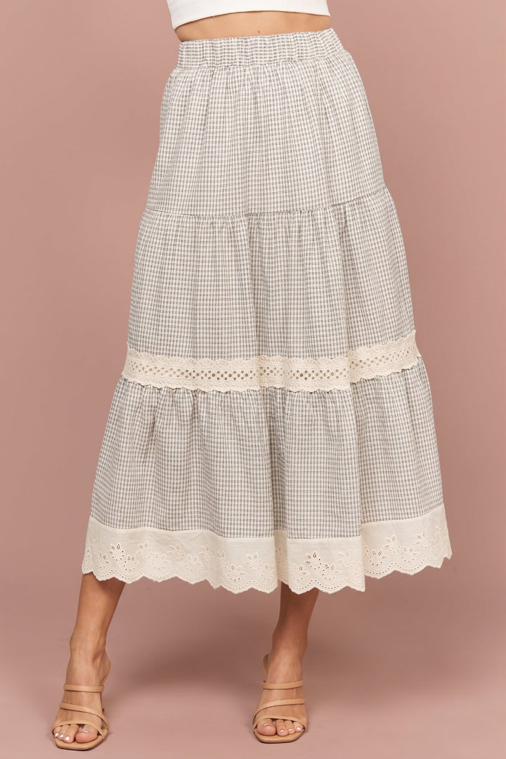 Josie Gingham Tiered Midi Skirt